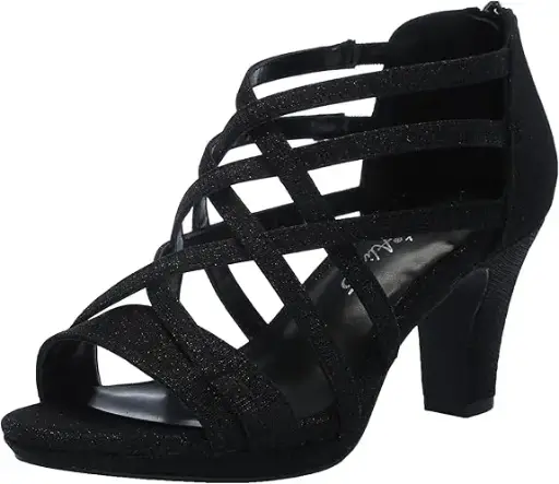 [Easy Street Womens Bee Heeled Sandals - BLACK PATENT 9 WIDE] Sandalias De Tacón Easy Street Bee Para Mujer - Charol Negro 9 Ancho | TRG191580590