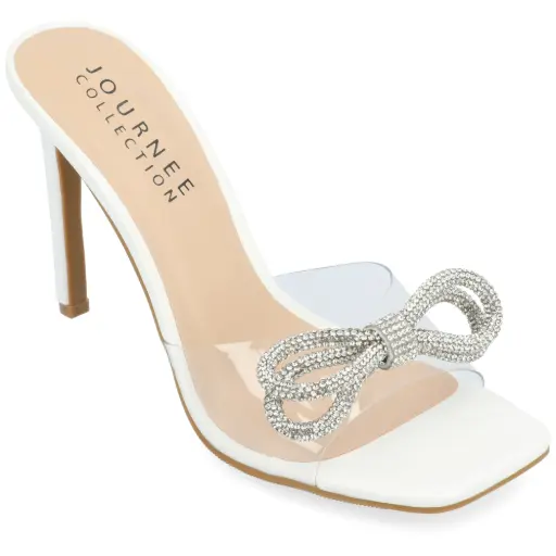 [Journee Collection Womens Fenella Heeled Sandals - White 8 1/2 Medium] Sandalias De Tacón Fenella Para Mujer De La Colección Journee - Blanco, Talla 8 1/2 Mediana | TRG185043346