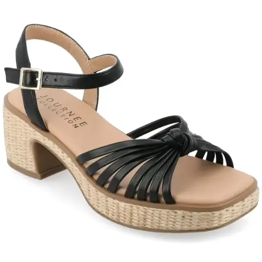 [Journee Collection Womens Hally Heeled Sandals - BLACK 7 1/2 MEDIUM] Sandalias De Tacón Hally Para Mujer De La Colección Journee - Negro 7 1/2 Mediano | 194379838316