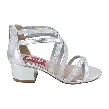 [Pop Little & Big Girls Wallflower Heeled Sandals - SILVER 2 MEDIUM] Sandalias De Tacón Wallflower Para Niñas Pequeñas Y Grandes - Plata 2 Mediano | 885044271209 TRG188575119