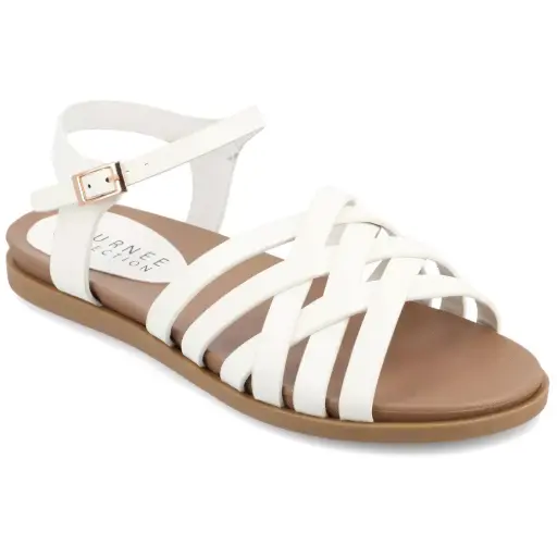 [Journee Collection Womens Kimmie Ankle Strap Flat Sandals - WHITE 6 MEDIUM] Sandalias Planas Con Tira Al Tobillo Kimmie Para Mujer De Journee Collection - Blanco 6 Mediano | 52574613698