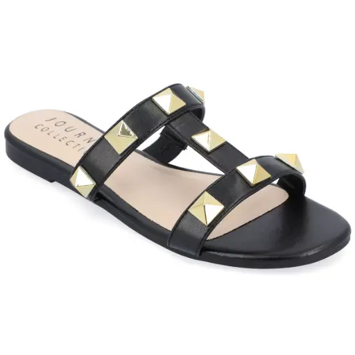 [Journee Collection Womens Kendall T-Strap Flat Sandals - BLACK 12 MEDIUM] Sandalias Planas Con Tira En T Kendall Para Mujer De Journee Collection - Negro 12 Mediano | 194593952980 TRG188381752