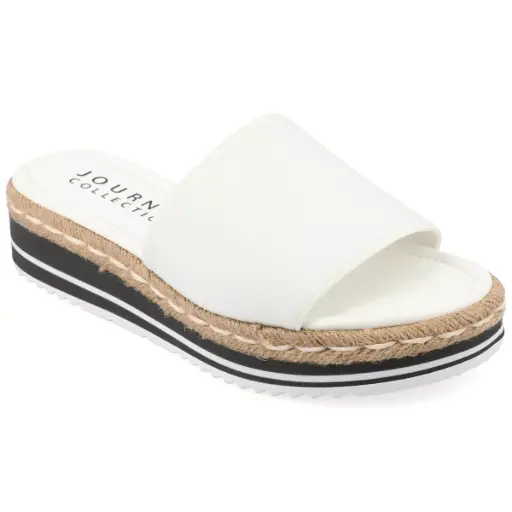 [Journee Collection Womens Rosey Slide Sandals - WHITE 9 WIDE] Sandalias Rosey Slide Para Mujer De La Colección Journee - Blanco 9 Ancho | 194379816109 TRG188377027