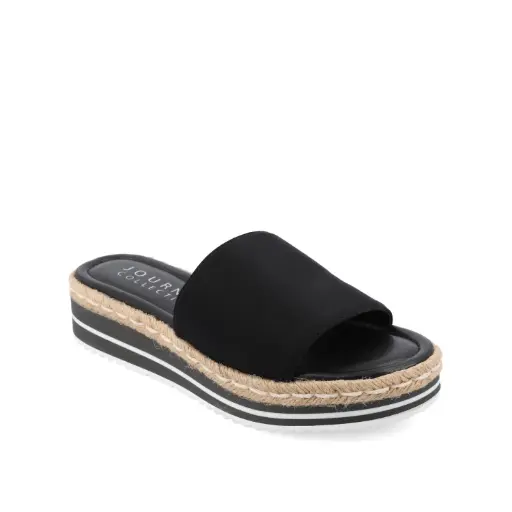 [Journee Collection Womens Rosey Slide Sandals - BLACK 6 1/2 WIDE] Sandalias Rosey Slide Para Mujer De La Colección Journee - Negro 6 1/2 Ancho | 194379815393