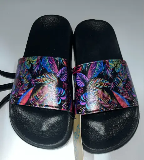 [Thereabouts Girls Slide Sandals - BLACK MULTI LEAVES 13-1] Sandalias Thereabouts Para Niñas - Negro Multi Hojas 13-1 | TRG189357339