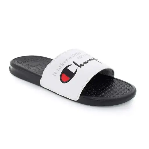 [Champion Little & Big Unisex Solid C Slide Sandals - WHITE BLACK 11 MEDIUM] Sandalias Unisex Champion Little & Big Solid C Slide - Blanco Negro 11 Mediano | 192297273035 3261237673