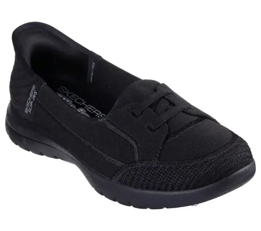 [Skechers Womens Hands Free Slip-Ins On-The-Go Flex Top Notch Slip-On Shoe - BLACK BLACK 9 MEDIUM] Skechers Hands Free Slip-Ins On-The-Go Flex - Zapatillas Sin Cordones De Primera Calidad Para Mujer - Negro, 9 Mediano | 196642529655