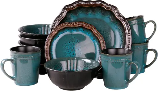 [Elama Mystic Waves 16-Pc. Stoneware Dinnerware Set - BLUE ONE SIZE] Vajilla De Cerámica Elama Mystic Waves De 16 Piezas - Azul | 850000543393 TRG189739893