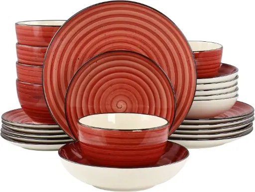 [Elama 24-Pc. Stoneware Dinnerware Set 975120129M - RED ONE SIZE] Vajilla De Gres Elama De 24 Piezas 975120129M - Rojo | 840191206719