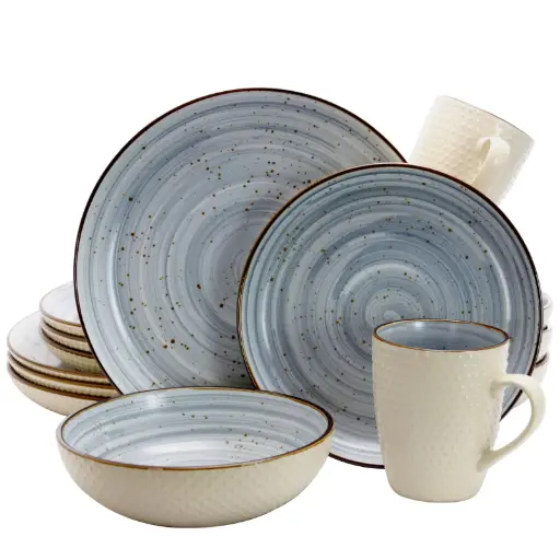 [Elama Mellow 16-Pc. Stoneware Dinnerware Set - BLUE ONE SIZE] Vajilla De Gres Elama Mellow De 16 Piezas - Azul | 602573708873 TRG178152444