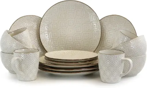 [Elama White Lily 16-Pc. Stoneware Dinnerware Set - WHITE ONE SIZE] Vajilla De Gres Elama White Lily De 16 Piezas - Blanco | 672975124090 TRG180033827