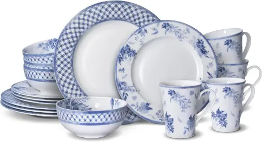 [Mikasa Kiley 16-Pc. Bone China Dinnerware Set - BLUE ONE SIZE] Vajilla De Porcelana Mikasa Kiley De 16 Piezas - Azul | 885991216216 TRG187994520
