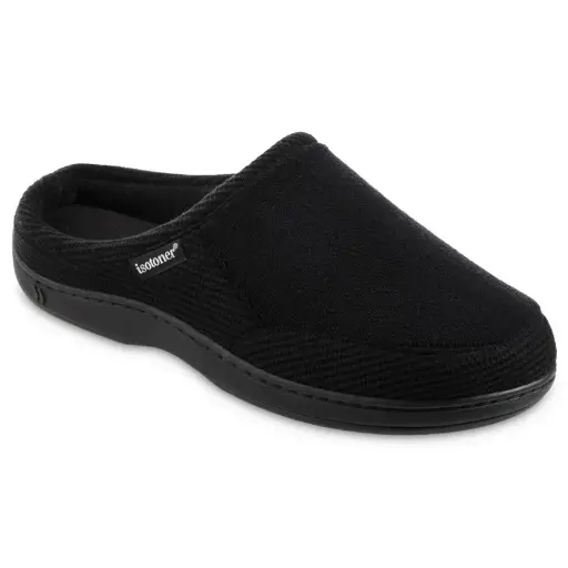 [Isotoner 92385 Men's Microterry and Waffle Travis Hoodback Slippers, M, Black] Zapatillas De Deporte Isotoner 92385 Travis Con Capucha De Microfelpa Y Gofre Para Hombre, Talla M, Color Negro | 194194094850 TRG188381354
