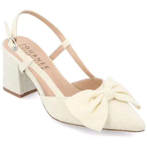 [Journee Collection Womens Tailynn Pointed Toe Block Heel Pumps - Cream 9 1/2 Medium] Zapatos De Salón Con Tacón De Bloque Y Punta Puntiaguda Tailynn De Journee Collection Para Mujer - Crema, 38,5 Cm (Talla Mediana) | TRG185045003