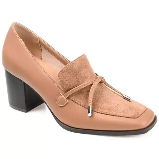 [Journee Collection Womens Crawford Stacked Heel Pumps - Taupe 6 1/2 Medium] Zapatos De Tacón Apilado Crawford Para Mujer De La Colección Journee - Taupe, 6 1/2 M | TRG192807454