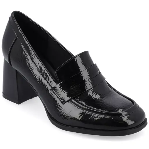 [Journee Collection Womens Malleah Stacked Heel Pumps - PATENT BLACK 9 WIDE] Zapatos De Tacón Apilado Malleah Para Mujer De La Colección Journee - Negro Charol, 9 De Ancho | TRG185052679