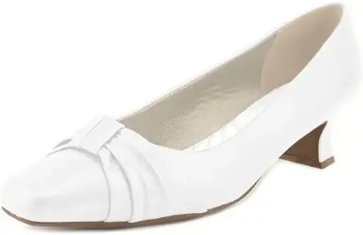 [Easy Street Womens Waive Kitten Heel Pumps - WHITE 7 1/2 WIDE] Zapatos De Tacón Bajo Easy Street Waive Para Mujer - Blancos 7 1/2 Ancho | 885660700961 TRG188361895