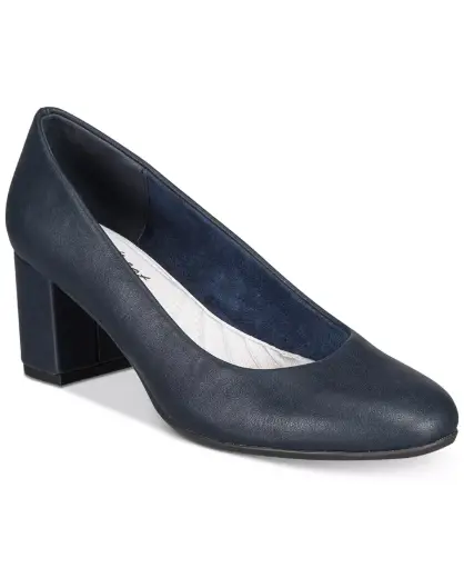 [Easy Street Womens Proper Block Heel Pumps - NAVY 7 WIDE] Zapatos De Tacón Cuadrado Easy Street Para Mujer - Azul Marino 7 Ancho | TRG180841822