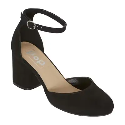 [Pop Womens Gal Block Heel Pumps - BLACK 7 1/2 WIDE] Zapatos De Tacón Cuadrado Pop Gal Para Mujer - Negro 7 1/2 Ancho | 885044270592 TRG187804299