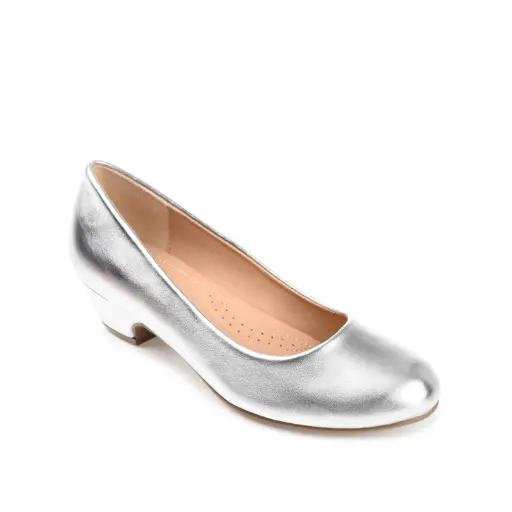 [Journee Collection Womens Saar Block Heel Pumps - Silver 7 1/2 Wide] Zapatos De Tacón Cuadrado Saar Para Mujer De La Colección Journee - Plateados, 7 1/2 De Ancho | 194593865440 TRG188401906