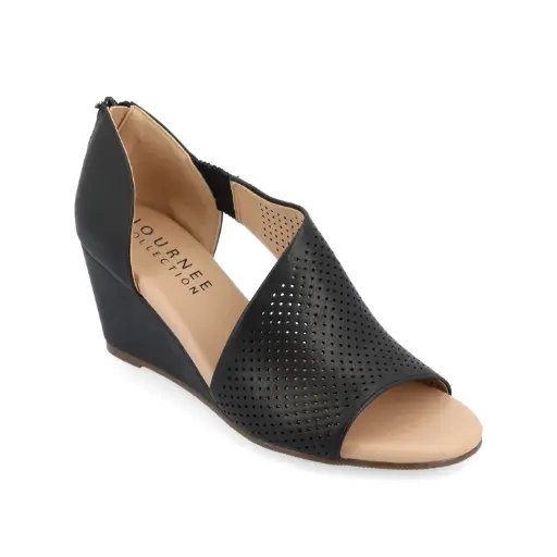 [Journee Collection Womens Aretha Peep Toe Wedge Heel Pumps - Black 8 1/2 Wide] Zapatos De Tacón De Cuña Con Punta Abierta Aretha Para Mujer De Journee Collection - Negro, 8 1/2 De Ancho | 194593709966 TRG188381423