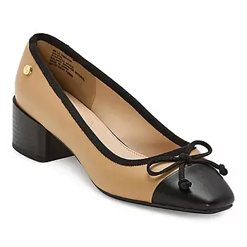 [Liz Claiborne Womens Fredson Flat Heel Pumps - IVORY-BLACK 8 WIDE] Zapatos De Tacón Plano Fredson Para Mujer De Liz Claiborne - Marfil-Negro 8 Ancho | TRG185044080