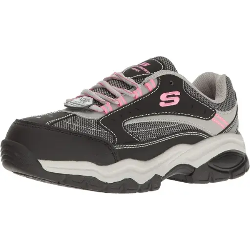[Skechers Womens Biscoe Work Shoes - BLACK GRAY PINK 8 MEDIUM] Zapatos De Trabajo Skechers Biscoe Para Mujer - Negro Gris Rosa 8 Mediano | 190211894298 TRG187797221