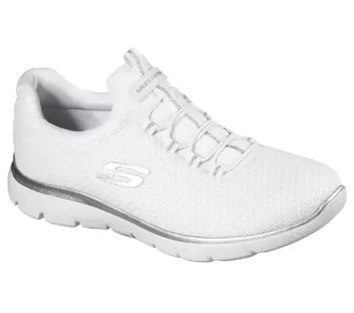 [Skechers Womens Summits Slip-On Walking Shoes - WHITE SILVER 9 1/2 MEDIUM] Zapatos Para Caminar Skechers Summits Para Mujer - Blanco Plateado, Talla 9 1/2 Mediana | 197627501796 TRG188383902