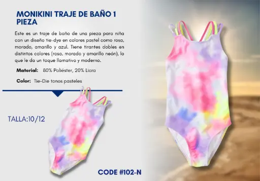 [Traje de Baño Para Niña 10/12Y Kids Swim N-102] Traje de Baño Para Niña 10/12Y Kids Swim N-102